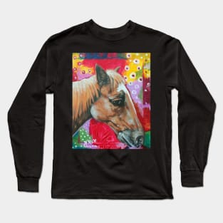 'PORTRAIT OF A HORSE (WITH AN ABSTRACT BACKGROUND)' Long Sleeve T-Shirt